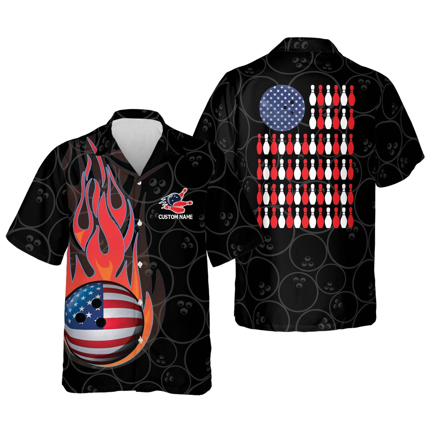Personalized name Skull Flame Hawaiian Bowling Shirts Button-Down Short Sleeve Shirts HO2755