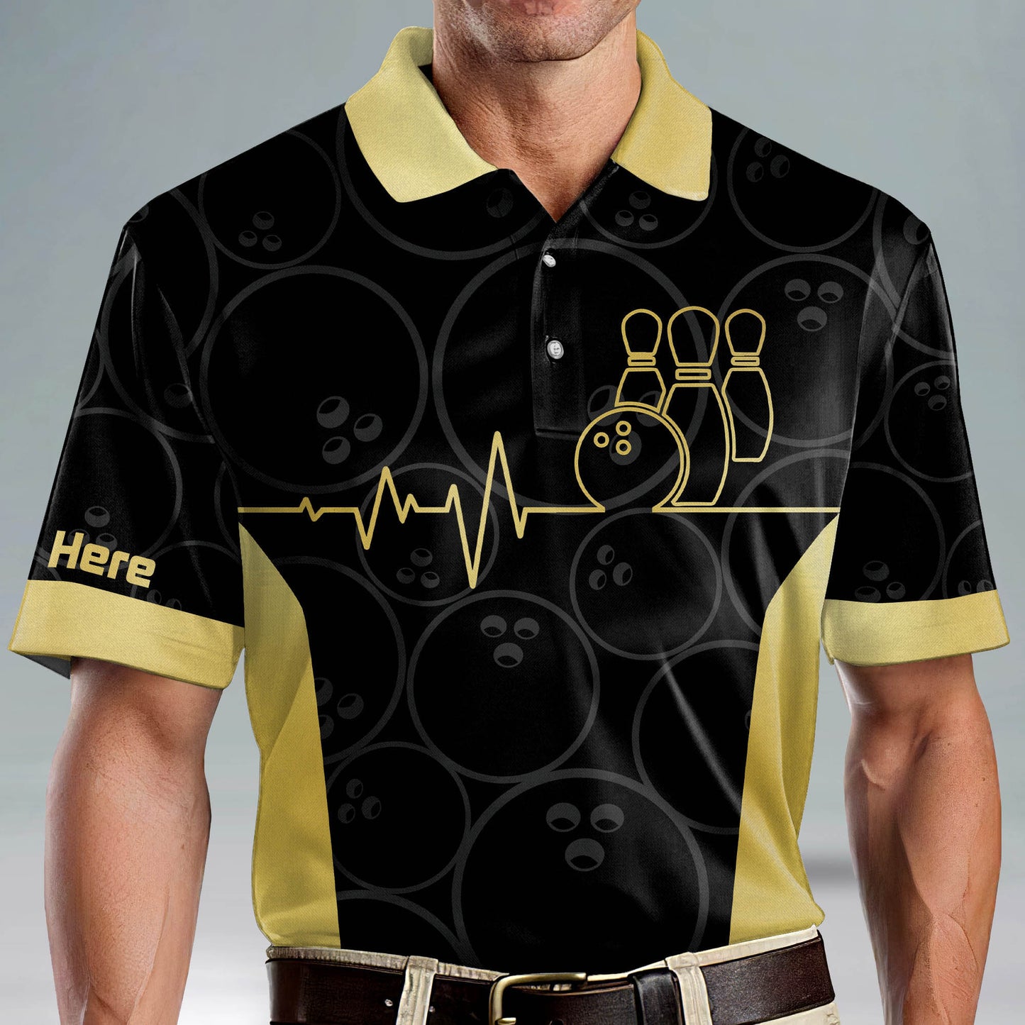 Custom Bowling Shirts For Men - Bowling Shirt Retro For Men - Custom Funny Bowling Shirts For Men - Crazy Yellow Bowling Team Shirts Short Sleeve Polo BM0018