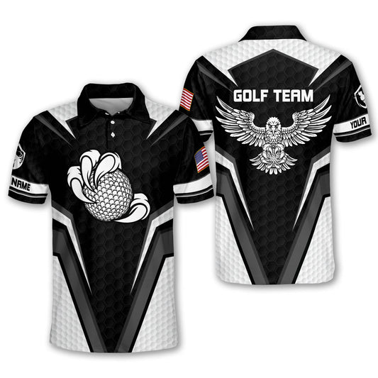 Black And White Custom Eagle Golf Polo Shirt For Men, Custom Team Golf Shirts GM0389