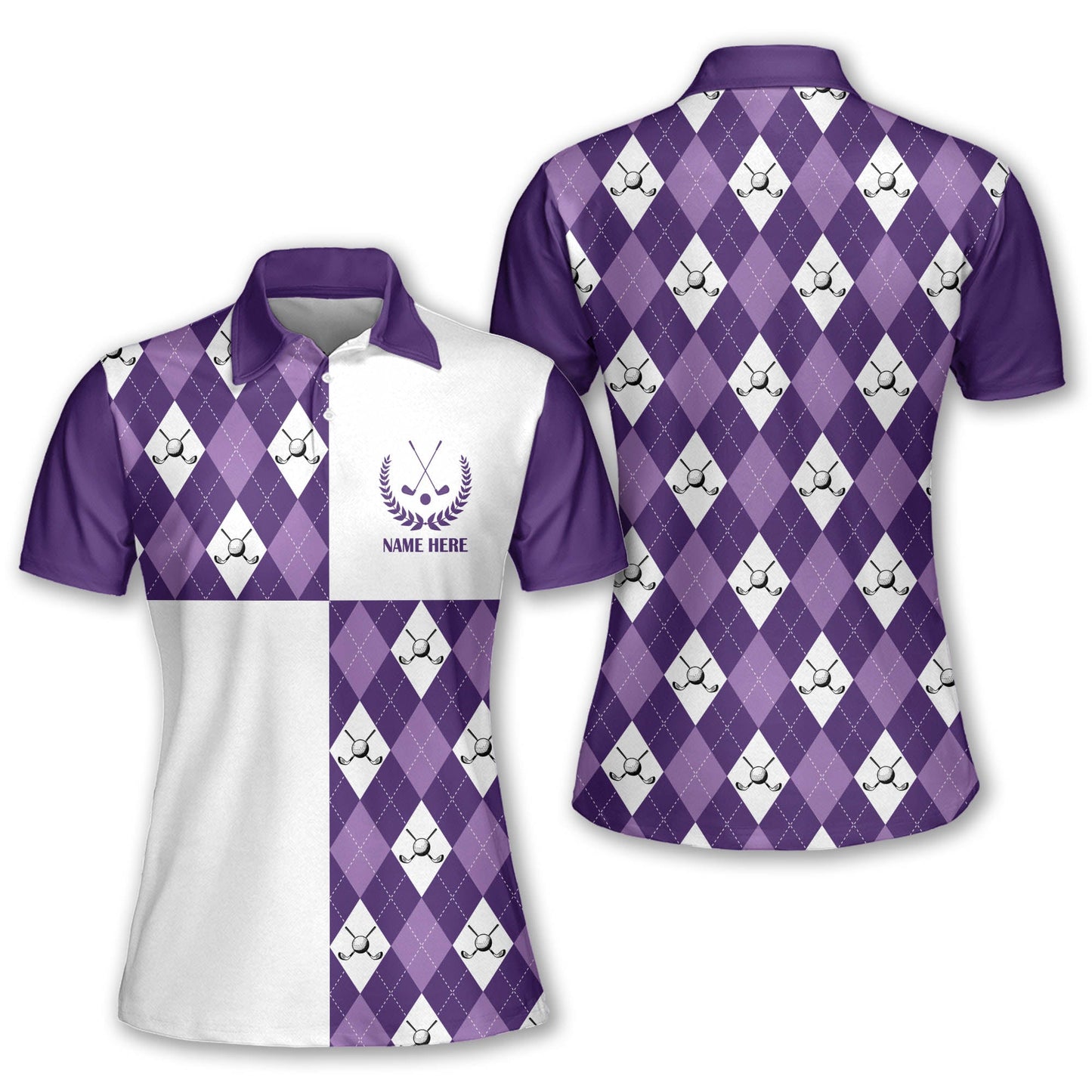 Purple Argyle Women Golf Polo Shirt GW0055