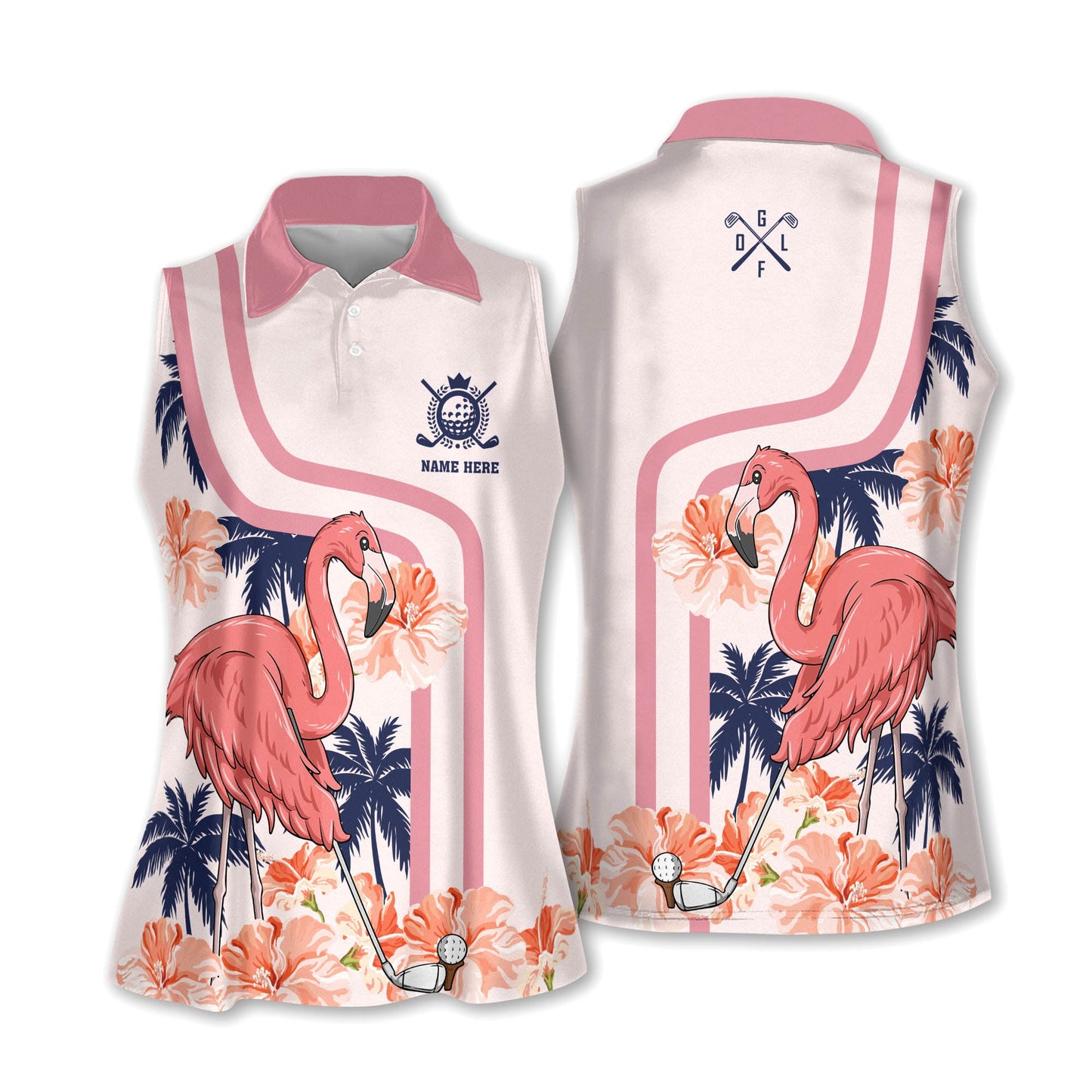 Ladies Pink Tropical Flamingo Golf Polo Shirt Sleeveless GW0049
