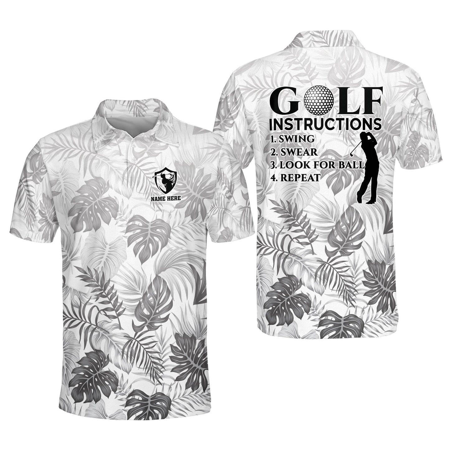 Golf Instructions Swing Swear Look for Ball Repeat Golf Polo Shirt GM0307