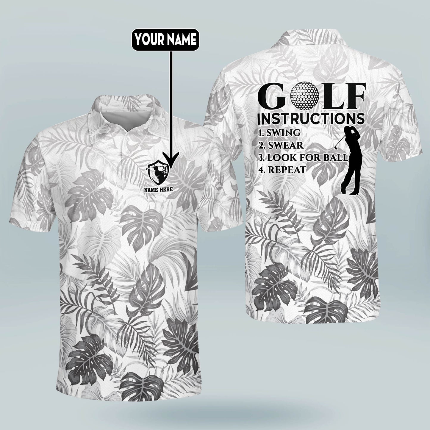 Golf Instructions Swing Swear Look for Ball Repeat Golf Polo Shirt GM0307