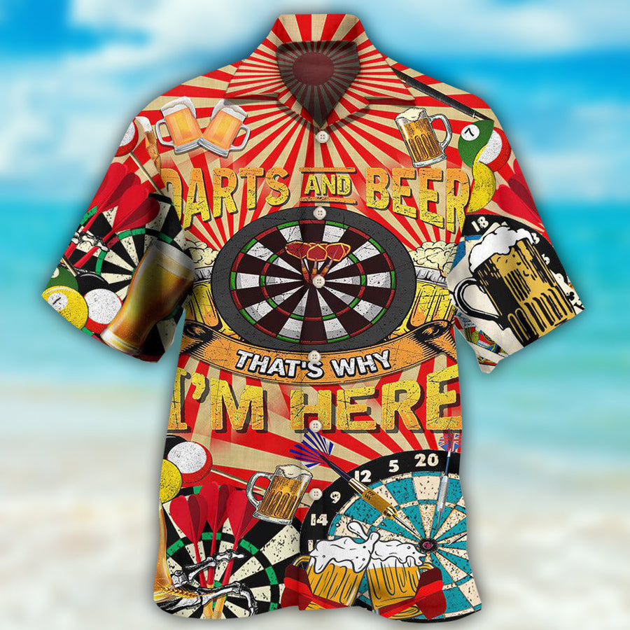 Darts And Beer That's Why I'm Here Hawaiian Shirt, 3D Printed Dart Hawaii Shirt, Dart Gift HO4173