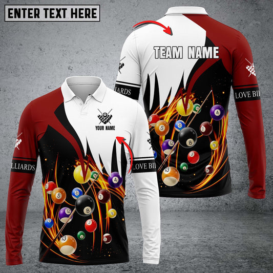 Lasfour Personalized Billiard Ball Player Long sleeve Polo Shirt BIA0666