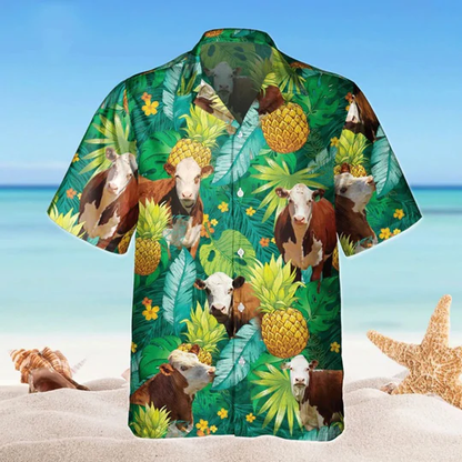 Hereford Floral Hawaiian Shirt, Beach Shirt For Farm Animal Lovers HO1435