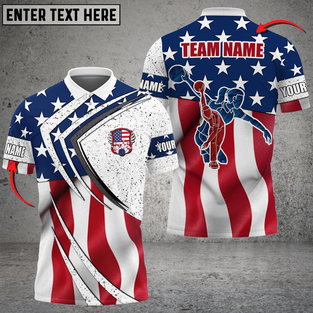 Custom Patriotic Bowling Polo Shirts For Team BO0143