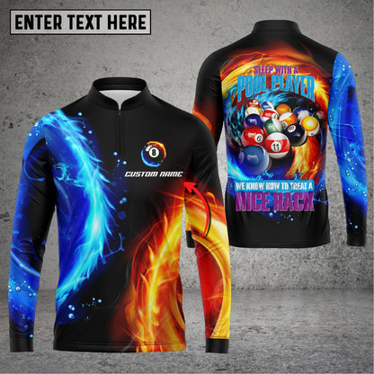 Lasfour Billiards Red And Blue Flame Nice Rack Personalized Long Sleeve Zipper Polo Shirt BIA0740