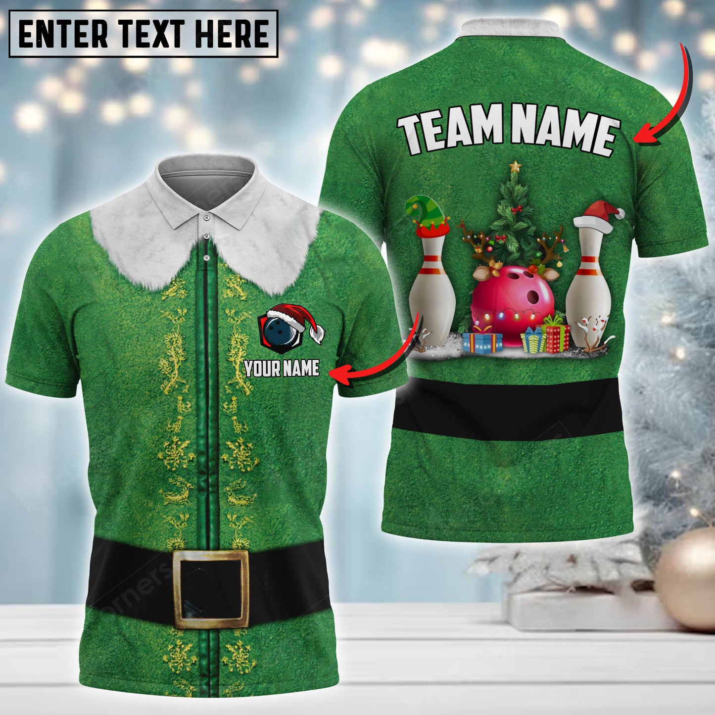 Custom Christmas Bowling Polo Shirts For Team BO0385