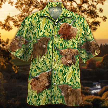Highland Cattle Hawaiian Shirt, Vintage Farm Hawaiian Shirts for Men, Animals Button Down Mens Hawaiian Shirts HO2520