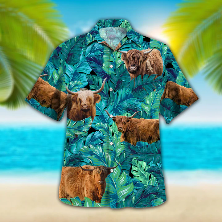 Highland Cattle Lovers Hawaiian Shirt, Animal Hawaiian shirt vintage flower, Short Sleeve Hawaiian Aloha Shirt for men, Women HO2629