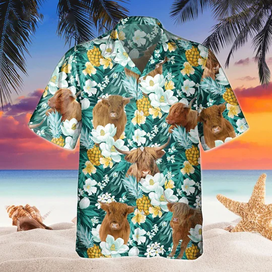 Highland Bright Hibiscus Flowers Hawaiian Shirt, Vintage hawaiian shirt for Men, Women HO1437