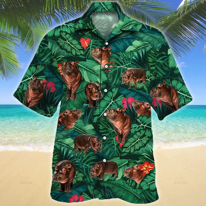 Hippo Lovers Gift Hawaiian Shirt, Tropical Hippo Men Hawaiian Shirts - Casual Button Down Short Sleeve Shirt HO2483