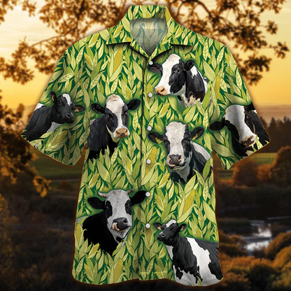Holstein Friesian Cattle Lovers Corn Pattern Hawaiian Shirt for Men HO2515