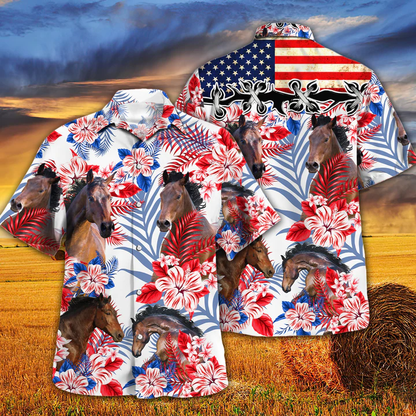 Horse Lovers American Flag Hawaiian Shirt, Horse aloha Hawaiian shirt, Hawaiian shirt men, Hawaiian shirt women HO2615