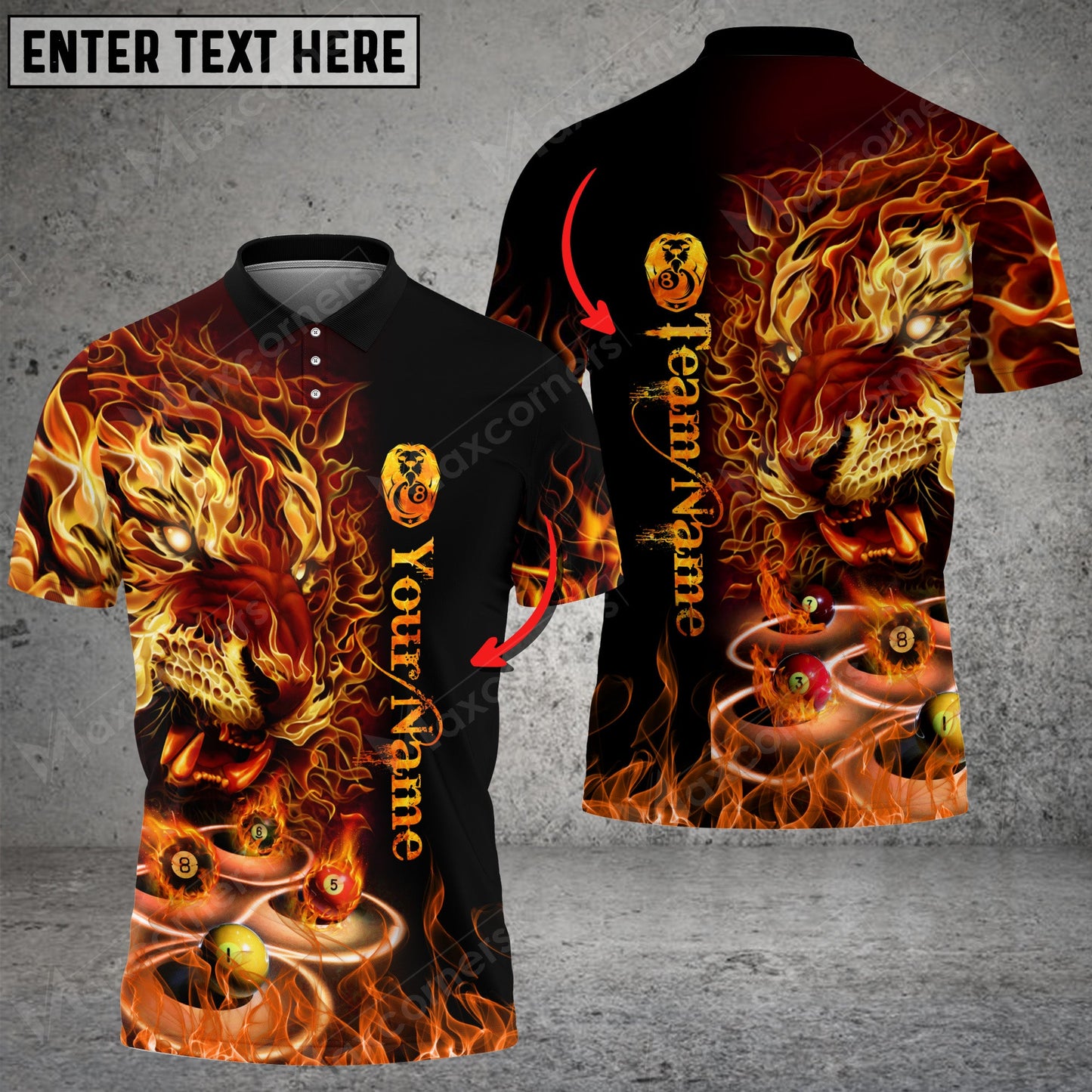 Lasfour Billiards Fire Lion King Personalized 3D Shirt BIA0357