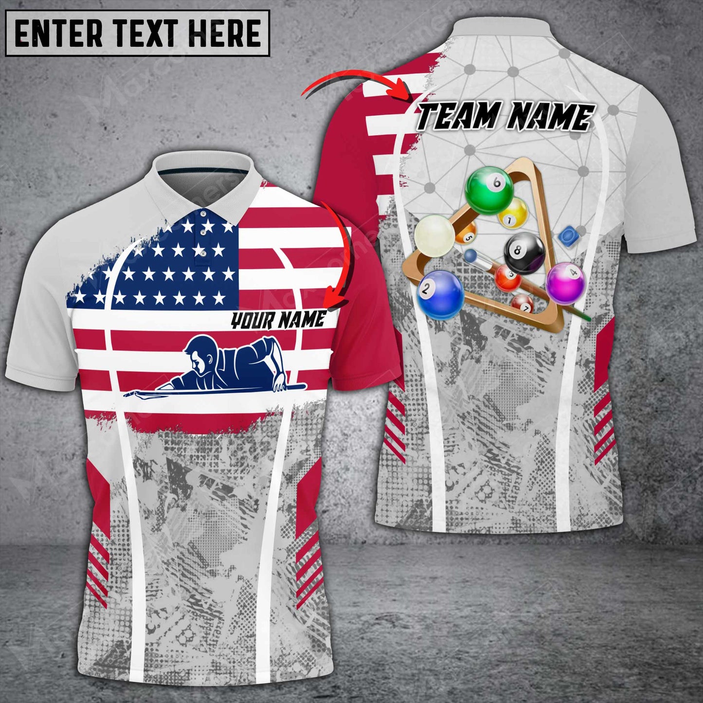 Lasfour Billiards Grunge White US Flag Personalized Name 3D Shirt BIA0568