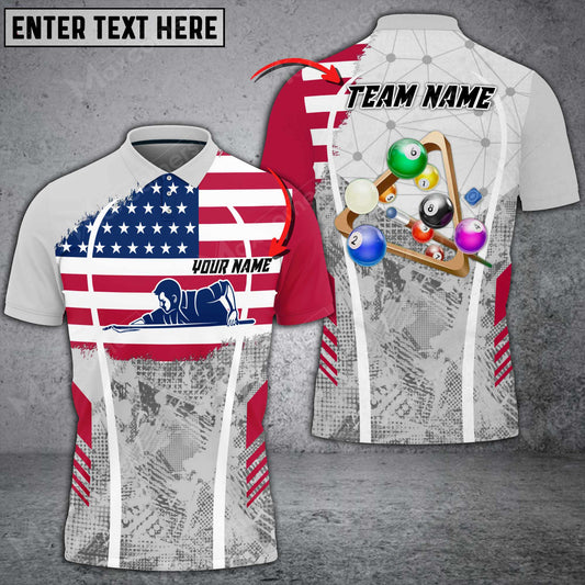 Lasfour Billiards Grunge White US Flag Personalized Name 3D Shirt BIA0568