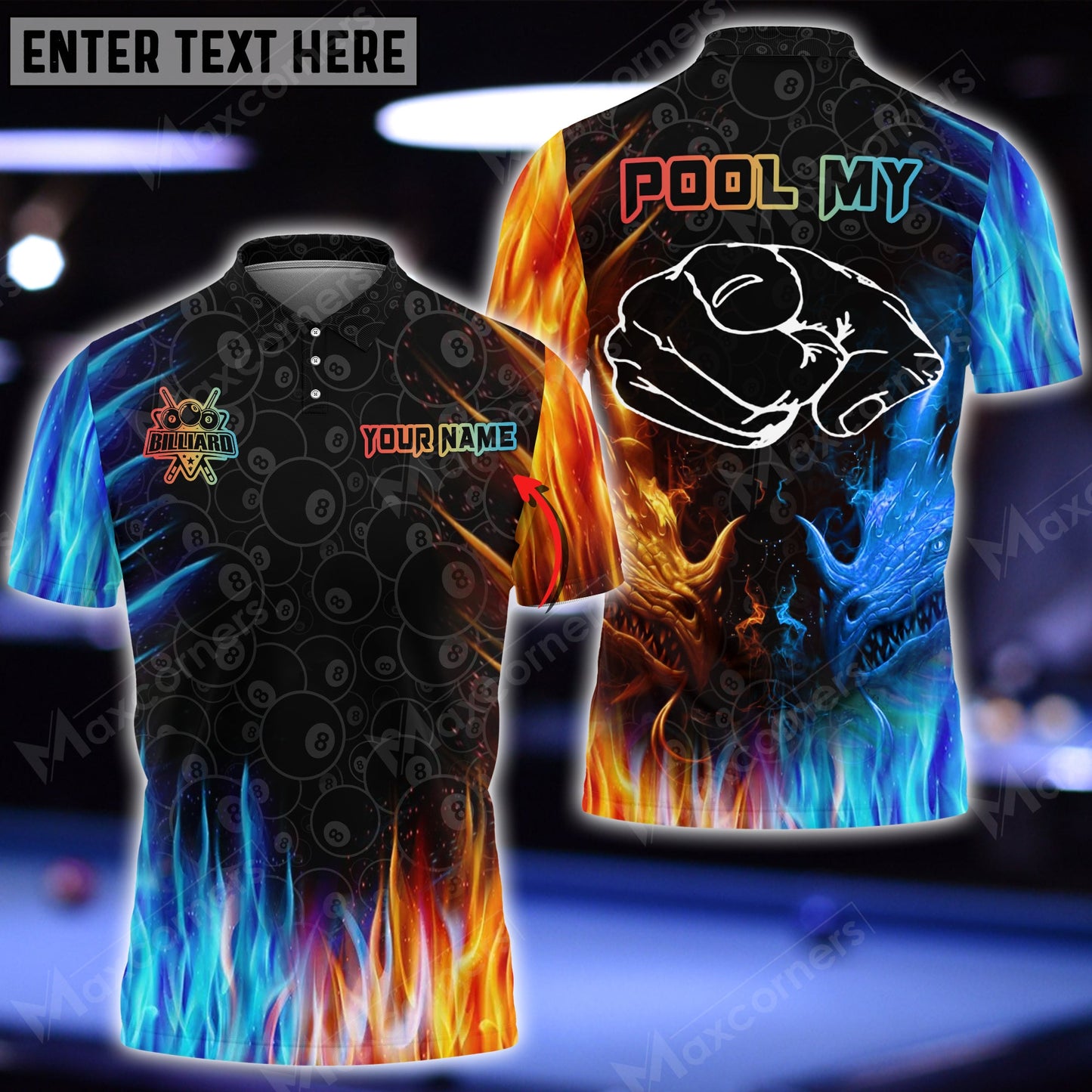 Lasfour Billiards Dragon Water And Fire Personalized Name 3D Shirt For Dave Luce BIA0145