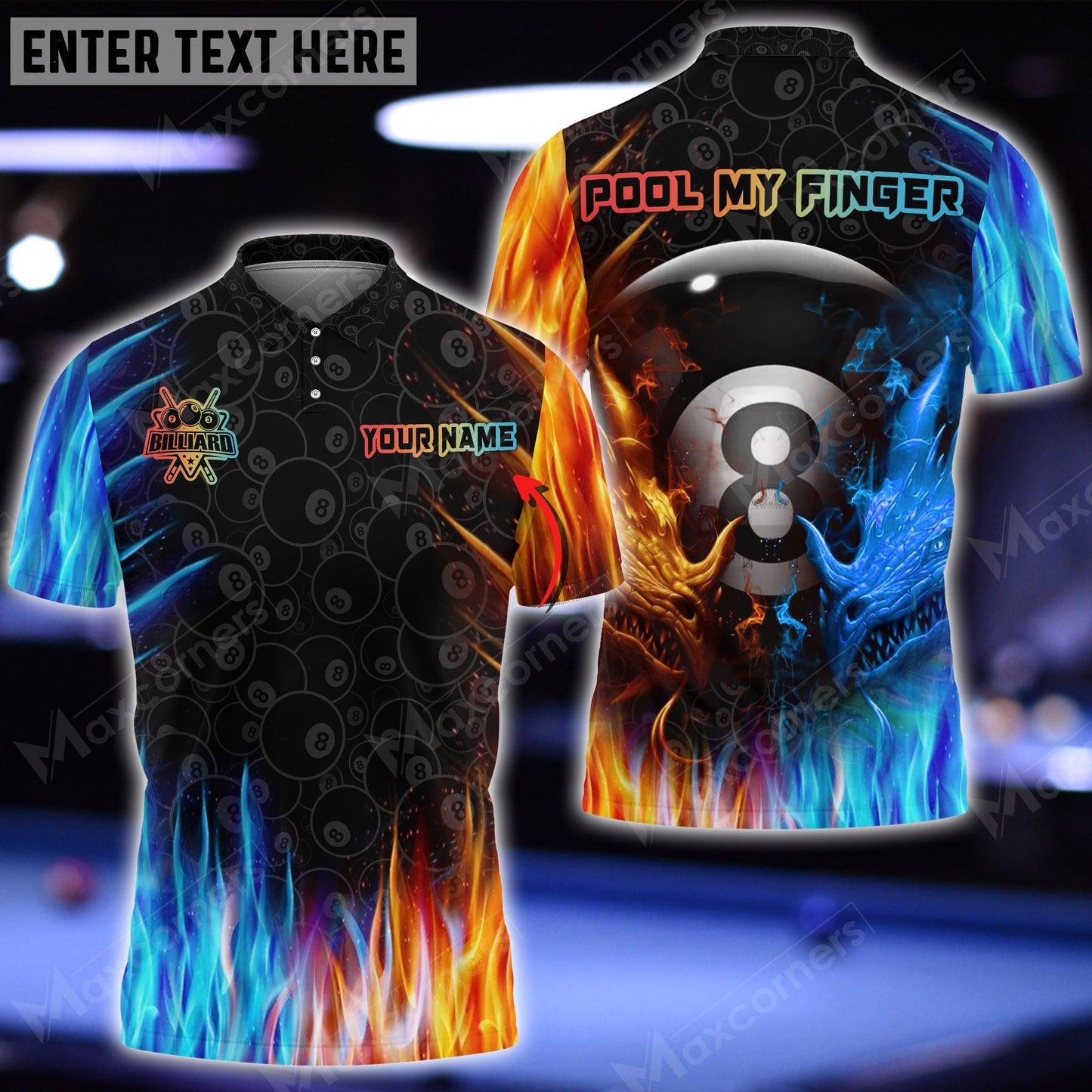 Lasfour Billiards Dragon Water And Fire Personalized Name 3D Shirt For Dave Luce BIA0102