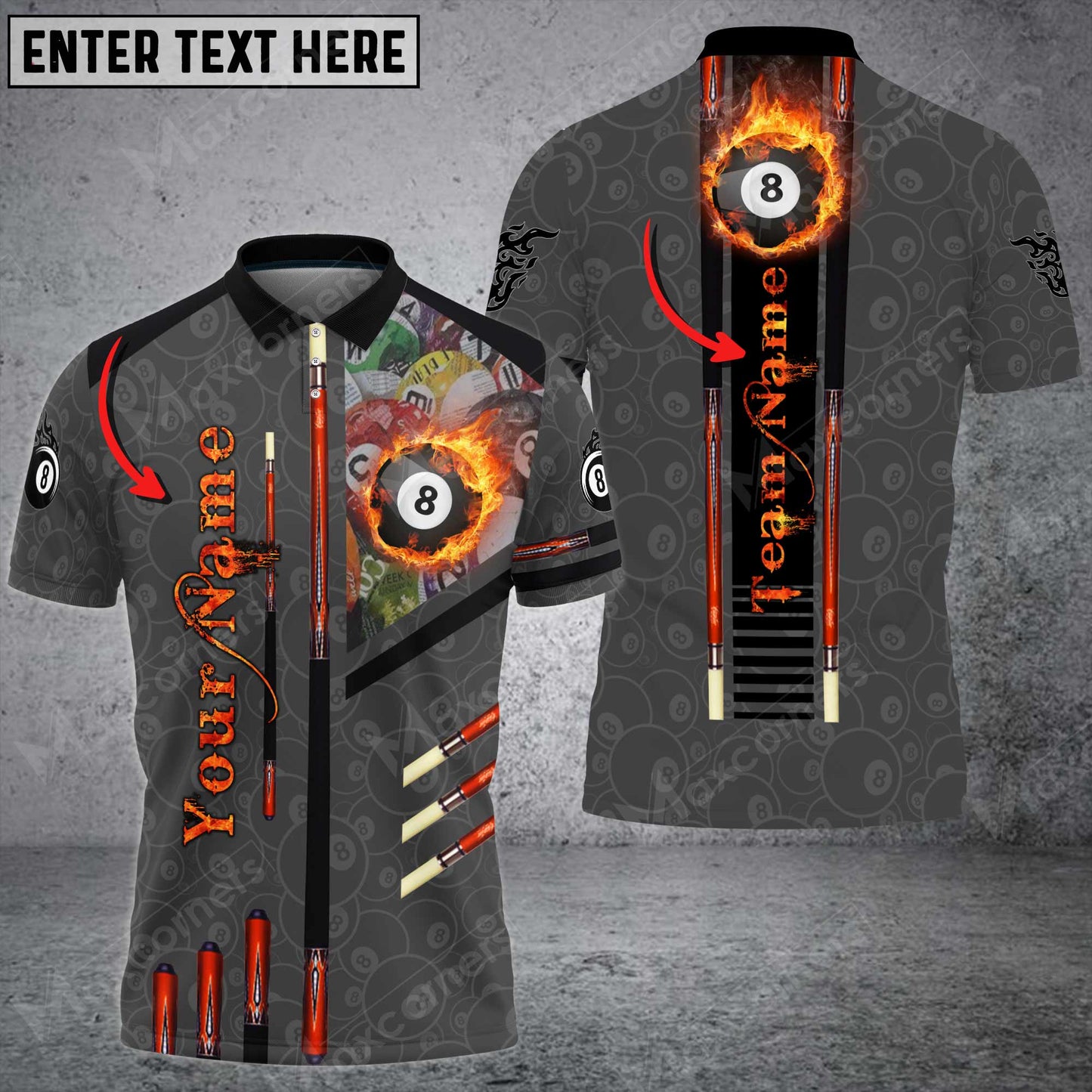 Lasfour Cue Billiards Fire Personalized Name 3D Shirt BIA0725