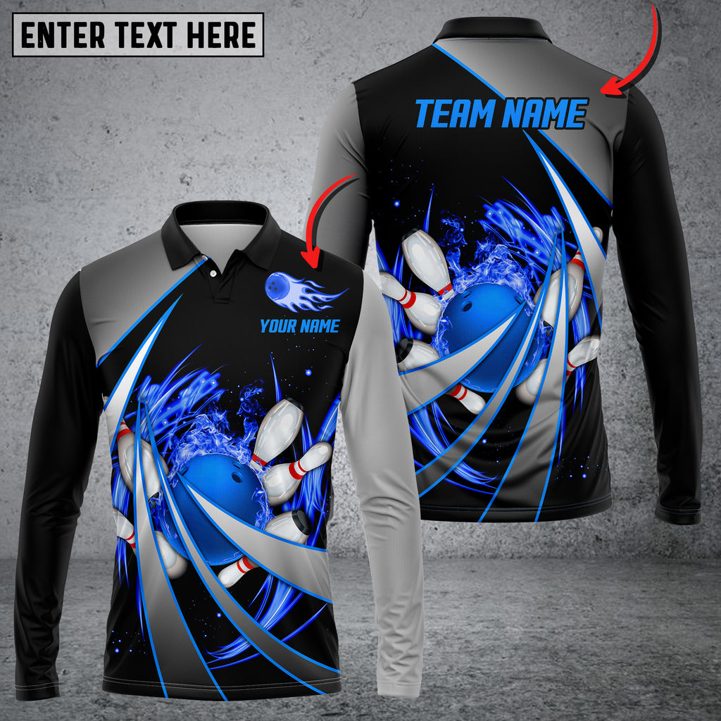 Custom Flame Bowling Polo Long Shirts BO0258