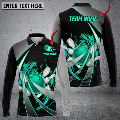 Custom Flame Bowling Polo Long Shirts BO0258