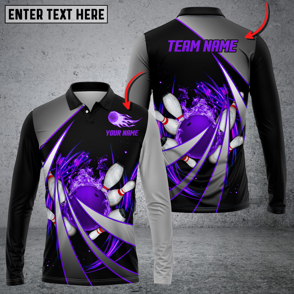 Custom Flame Bowling Polo Long Shirts BO0258
