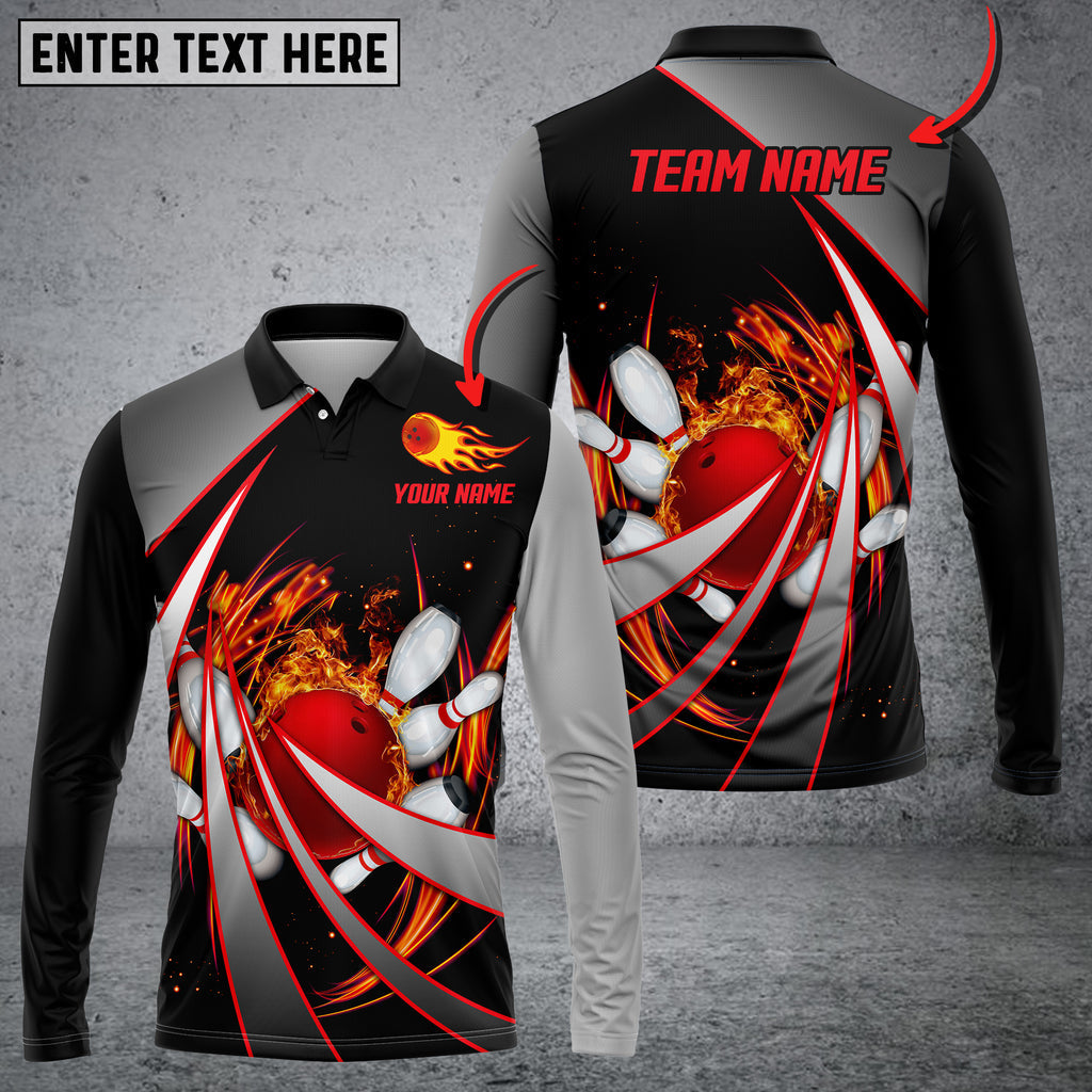 Custom Flame Bowling Polo Long Shirts BO0258