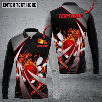 Custom Flame Bowling Polo Long Shirts BO0258