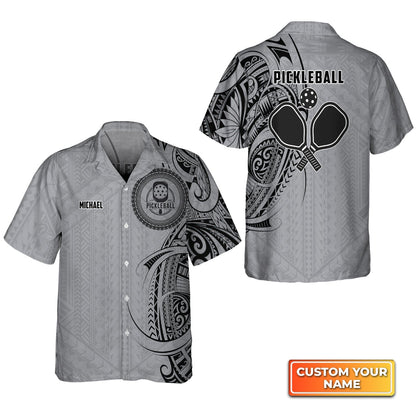 Strike Grey Tribal Tattoo Personalized Name 3D Hawaiian Shirt Gift For Pickleball Player HO3745