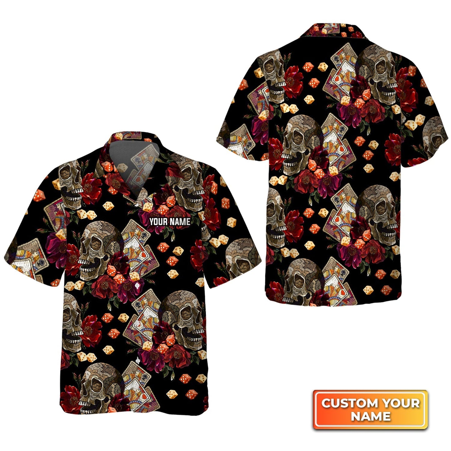 Casino Skull Colorful Personalized Name 3D Hawaiian Shirt For Poker Players HO3751