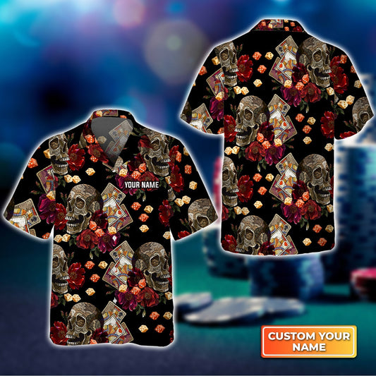 Casino Skull Colorful Personalized Name 3D Hawaiian Shirt For Poker Players HO3751