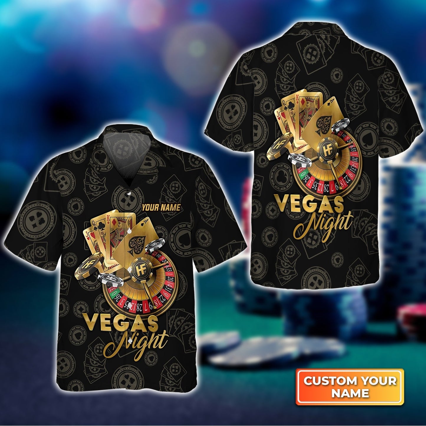 Vegas Night In Casino Personalized Name 3D Hawaiian Shirt For Poker Players HO3750