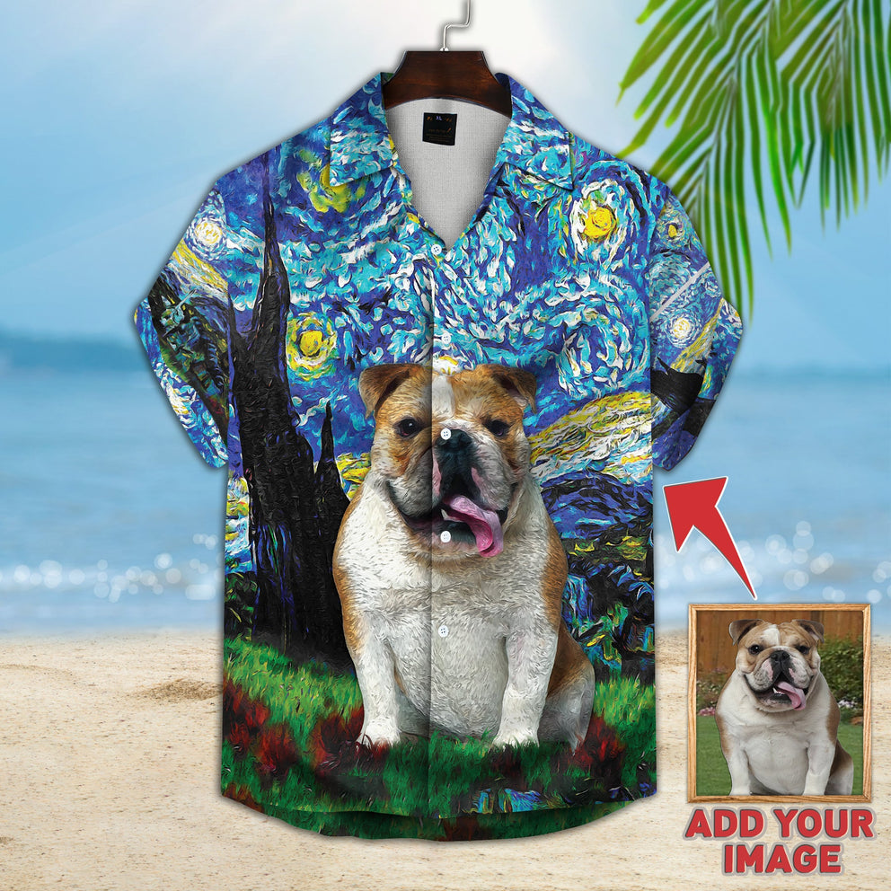 Custom Photo Dog Starry Night Pattern Blue Color Hawaii Shirt, Dog aloha shirt for men, Hawaii shirt woman HO4374