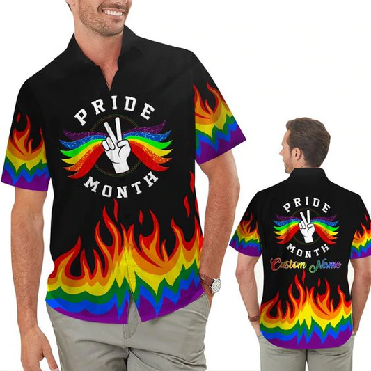 Hand Rainbow Lgbt Flag Tropical Floral Hawaiian Shirt For Gaymer And Lesbian, Pride Hawaiian Shirt HO4568