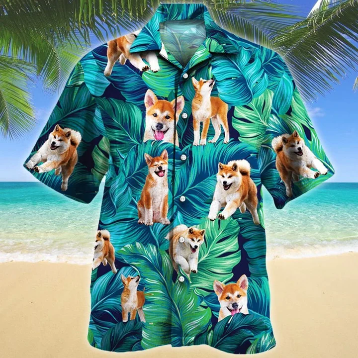 Happy Akita Dog Lovers Gift Ideas Summer Beach Palm Tree Hawaiian Shirt HO1661