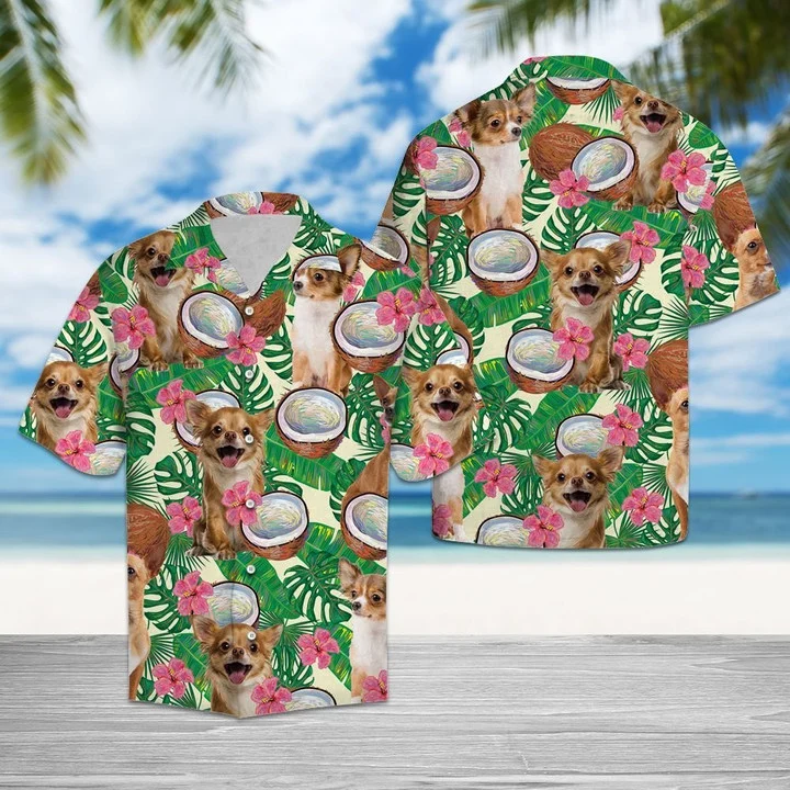 Happy Chihuahua Hide In Tropical Coconut Jungle Pattern Hawaiian Shirt HO1766