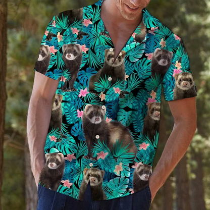Happy Ferret Tropical Palm Leaves Summer Vacation Gift Hawaiian Shirt HO1811
