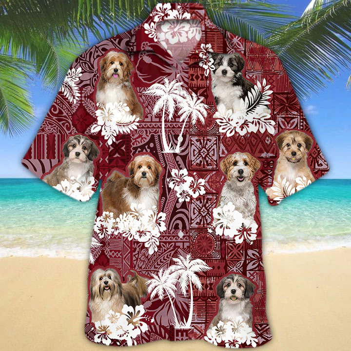 Havanese Red Hawaiian Shirt, Gift for Dog Lover Shirts, Men's Hawaiian shirt, Summer Hawaiian Aloha Shirt HO1232