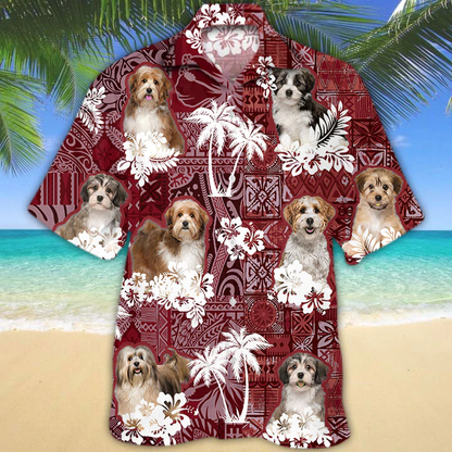 Havanese Red Hawaiian Shirt, Gift for Dog Lover Shirts, Men's Hawaiian shirt, Summer Hawaiian Aloha Shirt HO1232