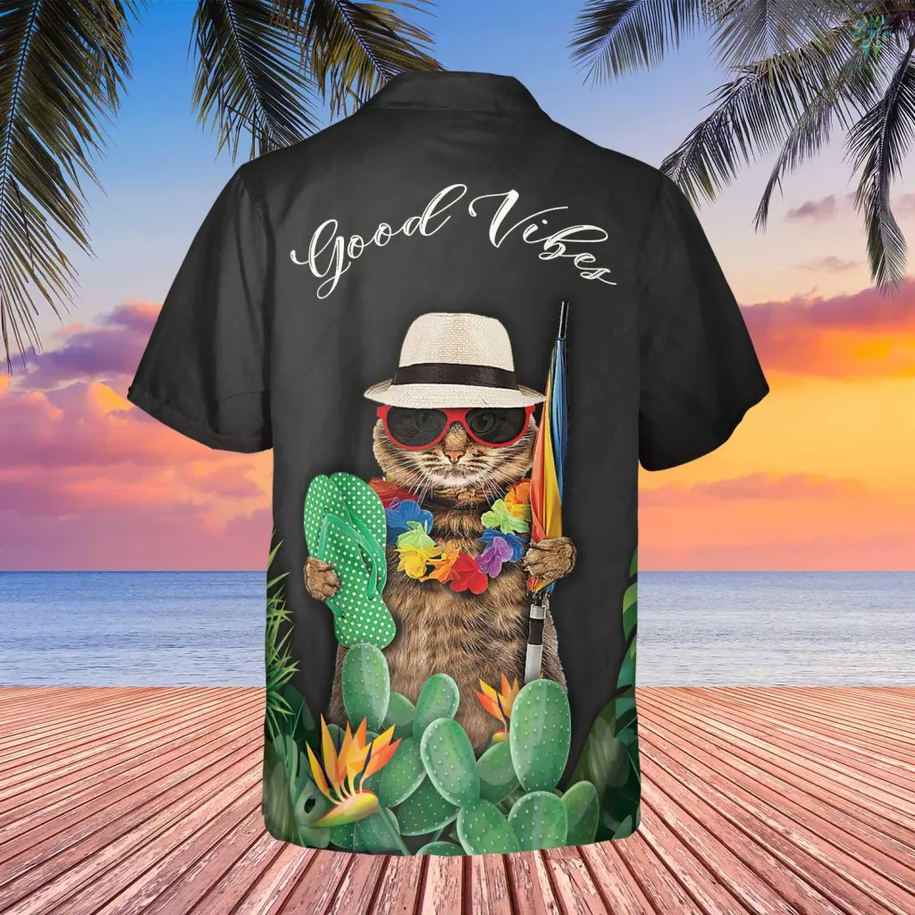 Custom Image Cat Good Vibes Hawaiian Shirt, Hawaiian Shirts for Men Women, Upload Photo Pet Shirt HO4312