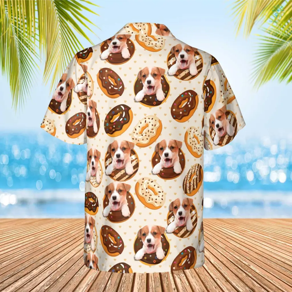 Chocolate Donuts Cake Hawaiian Custom Image Dog Funny Summer Shirt Beach Hawaiian Casual Button Down Short Sleeve Hawaiian Shirt HO4306