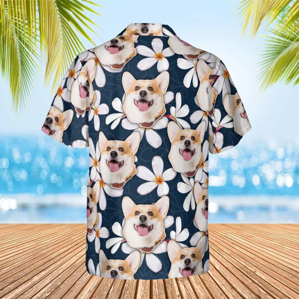 Custom Photo Frangipani Flower Funny Dog Hawaiian Shirt, Hawaiian Shirt for Men Women, Gift for Dog Lover Shirt HO4298