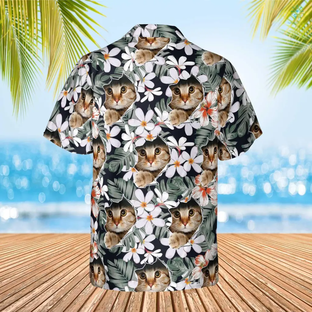 Tropical Nature Flower Leaves Hawaiian Custom Image Cat Summer Shirt Beach Hawaiian Shirt, Summer Shirt for Men Women HO4320