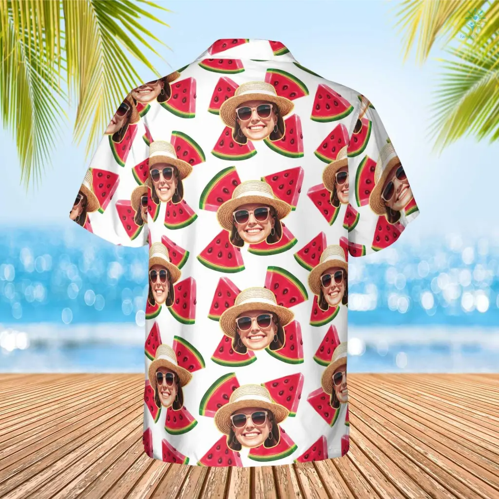Custom Face Photo Watermelon Pattern Hawaiian Shirt, Perfect Shirt for Men Women, Personalized Hawaiian Shirt HO4293