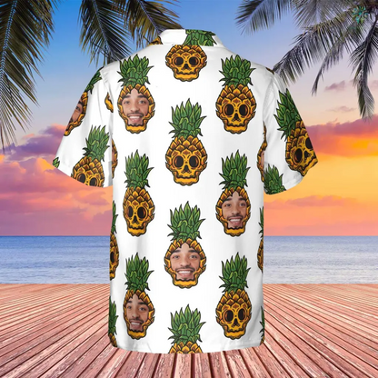 Custom Photo Pineapples Hawaii Funny Summer Shirt Beach Hawaiian Casual Button Down Short Sleeve Hawaiian Shirt HO4297