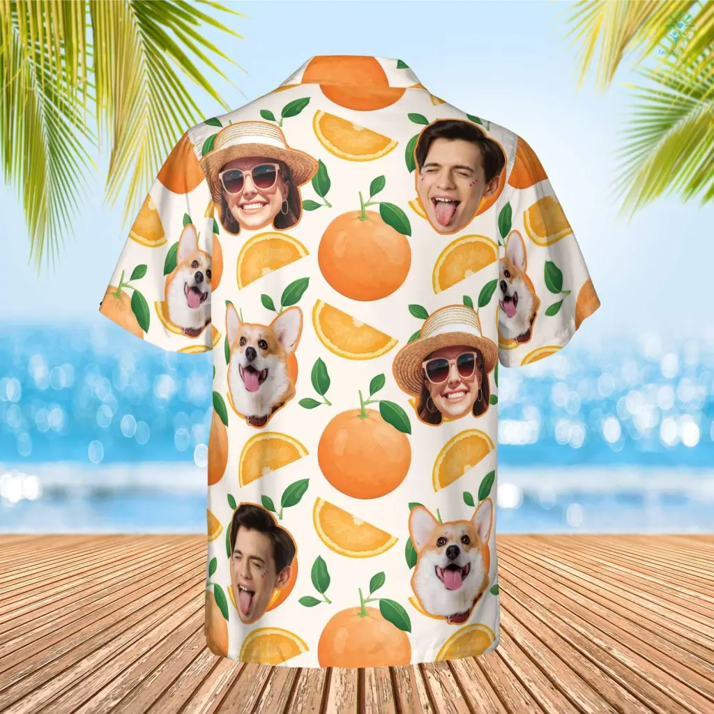 Orange Hawaiian Funny Custom Image Summer Shirt Beach Hawaiian Casual Button Down Short Sleeve Hawaiian Shirt HO4292