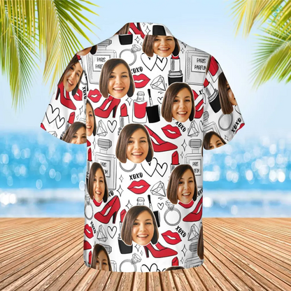 Fashion Design Hawaiian Custom Photo Face Summer Shirt Beach Hawaiian Casual Button Down Short Sleeve Hawaiian Shirt, Gift for Her in Summer HO4310