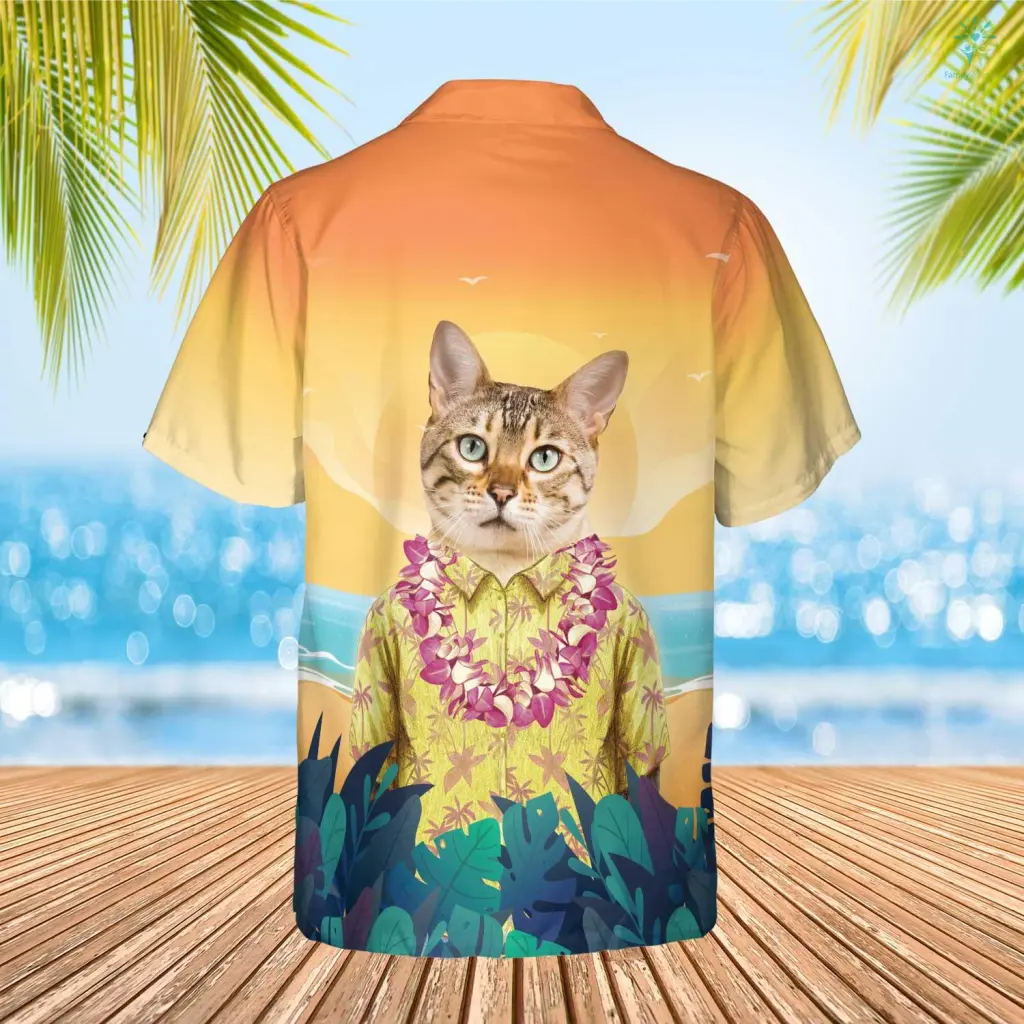 Summer Beach And Cool Cat Hawaiian Custom Image Face Cat Beach Shirt Hawaiian, Gift for Dog Cat Lover HO4302